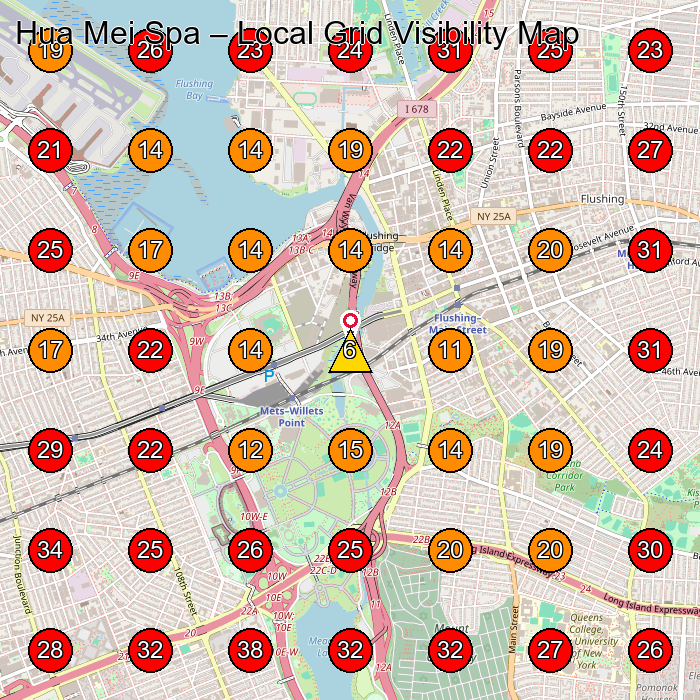 Hua Mei Spa GeoGrid visibility map for Massage Spa in Queens